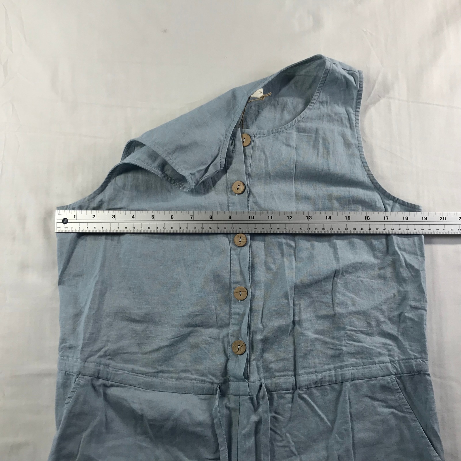 Grae Cove Light Blue Linen Cotton Wide Leg Button Front Jumpsuit Womens Sz M Nwt — image 3 of 8